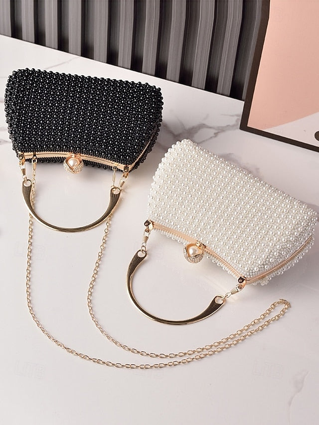 Gold with Beaded Handle Evening Pearl Bag Women's Clutch