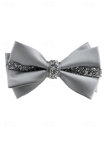 – Crystal Embellishment with Tie Elegant Satin Bow Burgundy