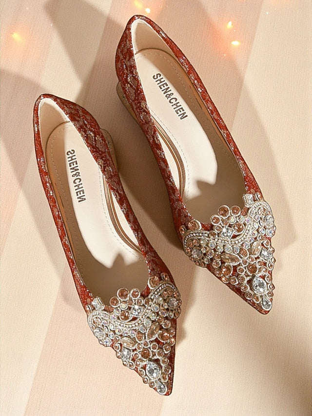 Women's Flats Rhinestone Red Pointed-Toe Embellished