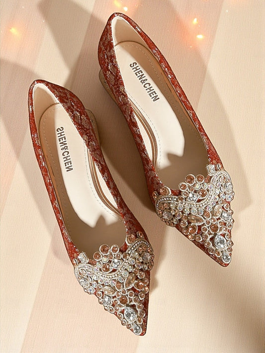 Women's Flats Rhinestone Red Pointed-Toe Embellished