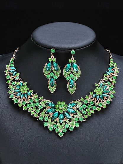 Jewelry Necklace Set Green – Crystal Statement Elegant