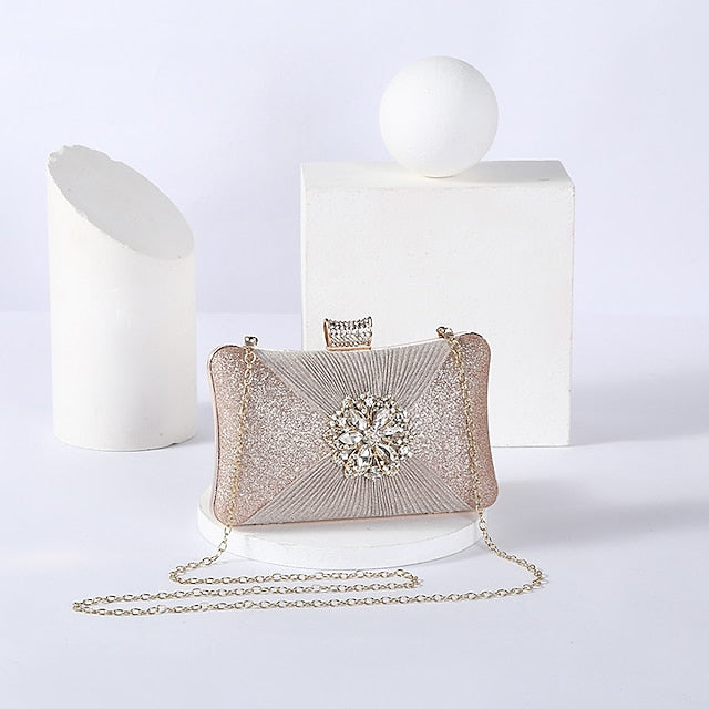 Strap with Gold Chain Bag Women's Elegant Rhinestone Clutch