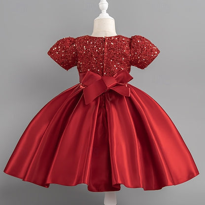 Toddler Girls' Sequin Wedding Short Dress Sleeve Party