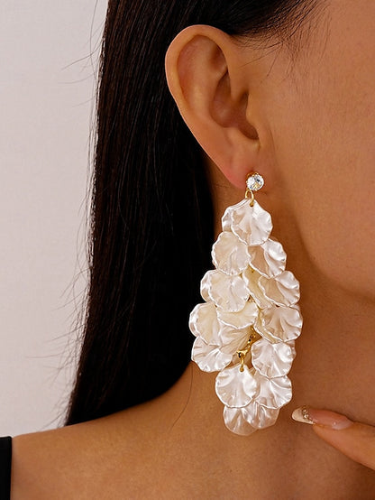 Floral Layered Elegant Earrings Women's Drop - Satin Petal