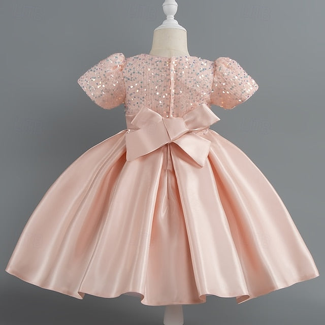 Toddler Girls' Sequin Wedding Short Dress Sleeve Party