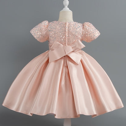 Toddler Girls' Sequin Wedding Short Dress Sleeve Party