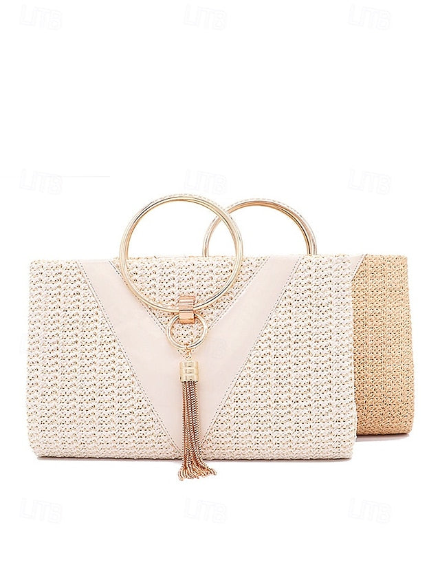 with Straw Elegant Handbag Woven – Purse Women's Clutch