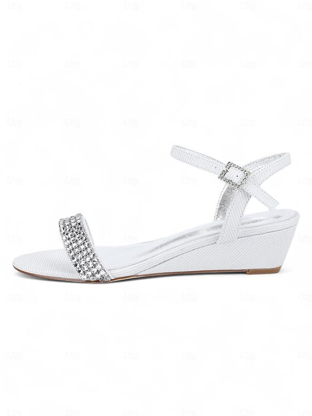 Open - Rhinestone Sandals Champagne Wedge Toe Women's