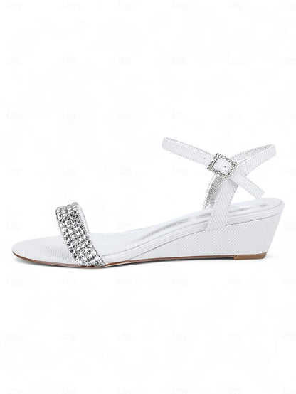 Open - Rhinestone Sandals Champagne Wedge Toe Women's