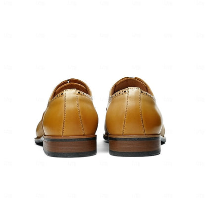 with Leather Men's Light Genuine Brown Oxford Shoes Wingtip