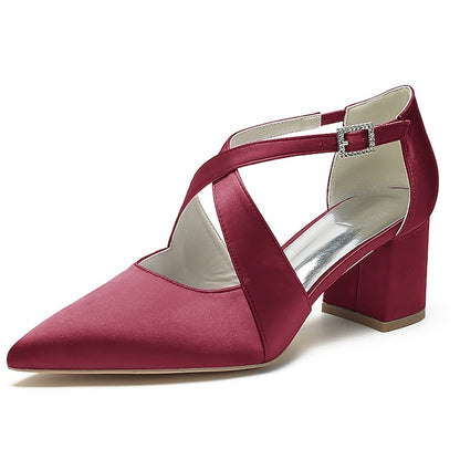 Heels Block Women's Toe White Pointed – Satin Elegant