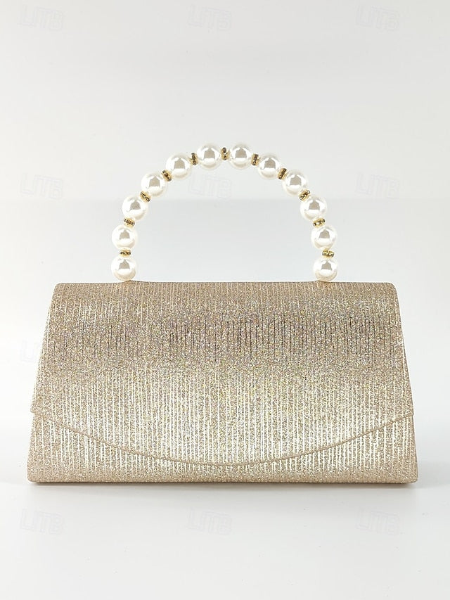 Handle Bag with Women's Pearl – Glitter Purple Clutch