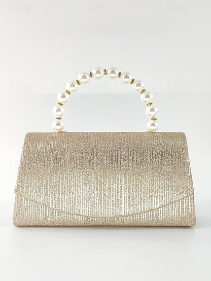 Handle Bag with Women's Pearl – Glitter Purple Clutch