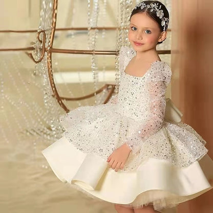 3D Fall Long Sequin Girls' Dress Summer Spring Sleeve