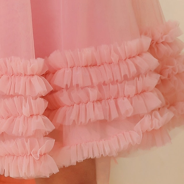 Solid Kids Floral Color Party Dress Girls' Sleeveless