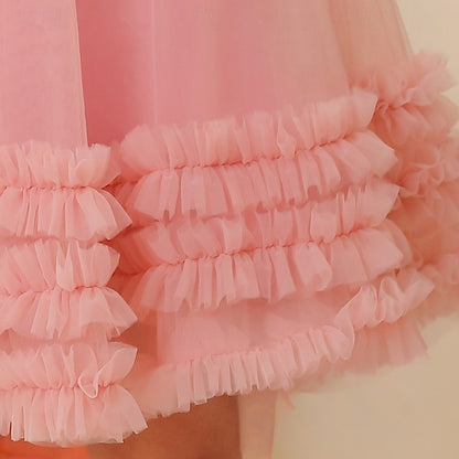 Solid Kids Floral Color Party Dress Girls' Sleeveless