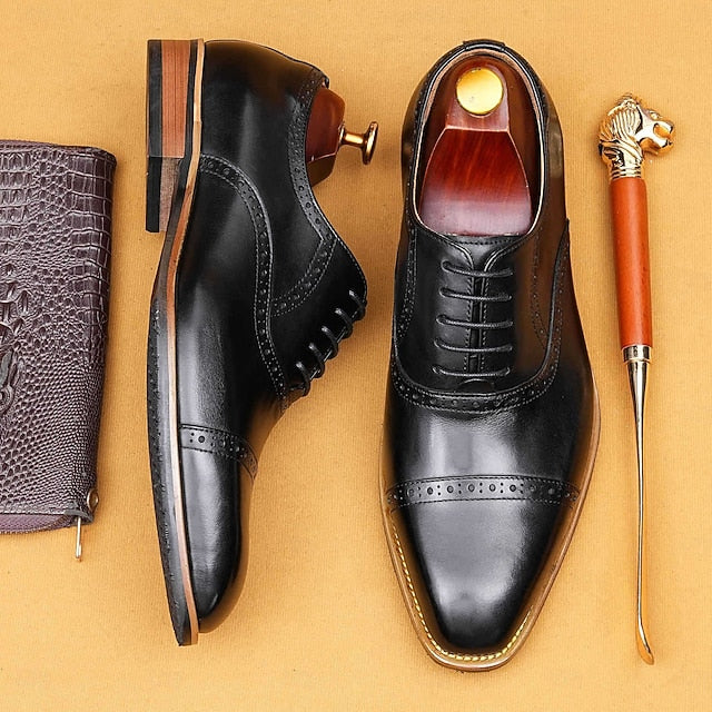 with Leather Men's Light Genuine Brown Oxford Shoes Wingtip