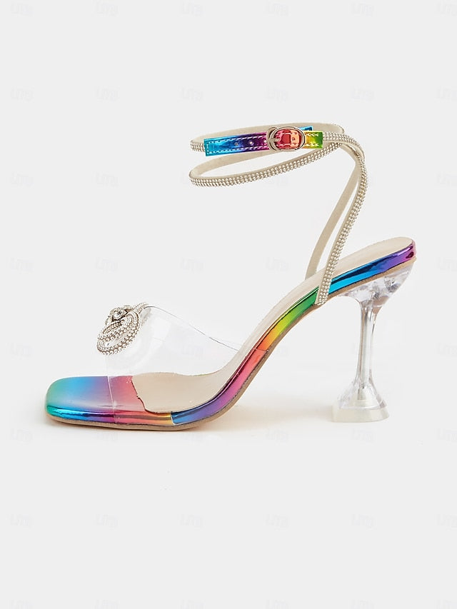 Heels Colorful Heel Rainbow High Bow Clear with Detail - Crystal