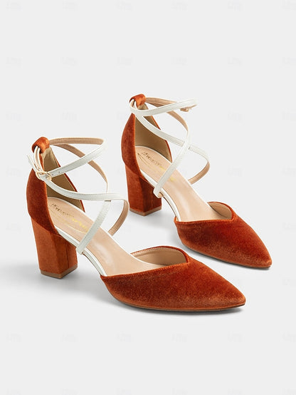Ankle Chic - Elegant Strap Suede Heels Women's Two-Tone