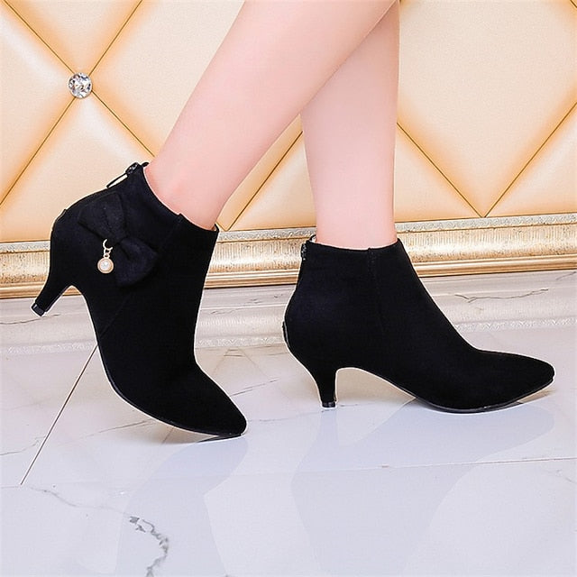 Bow Pearl Suede Ankle Women's Boots and with Charm Pink