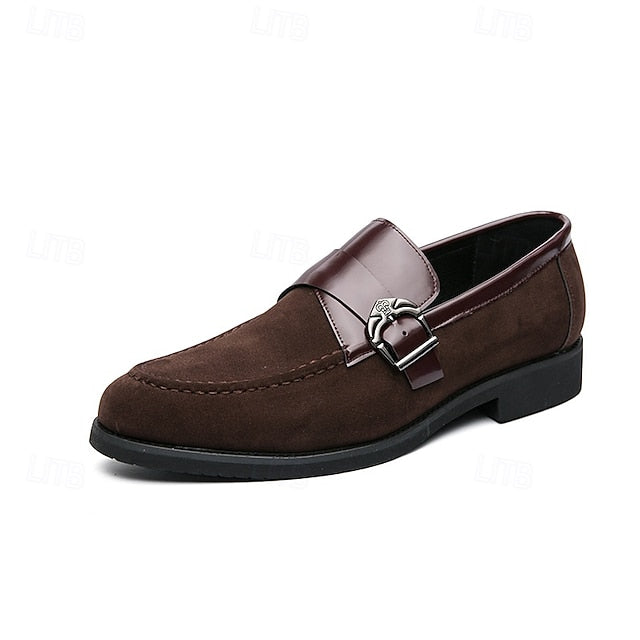 Strap with Men's Suede Patent Metal Loafers and Leather