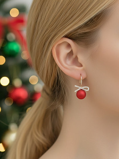 with Women's Pearl Earrings Rhinestone Bow Christmas and