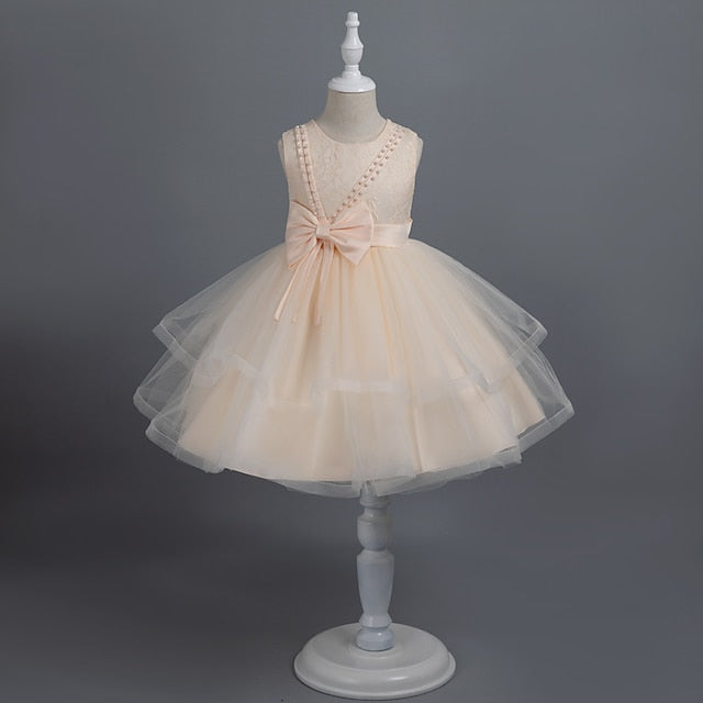 Dress Party Color Girls' Sleeveless Solid Toddler