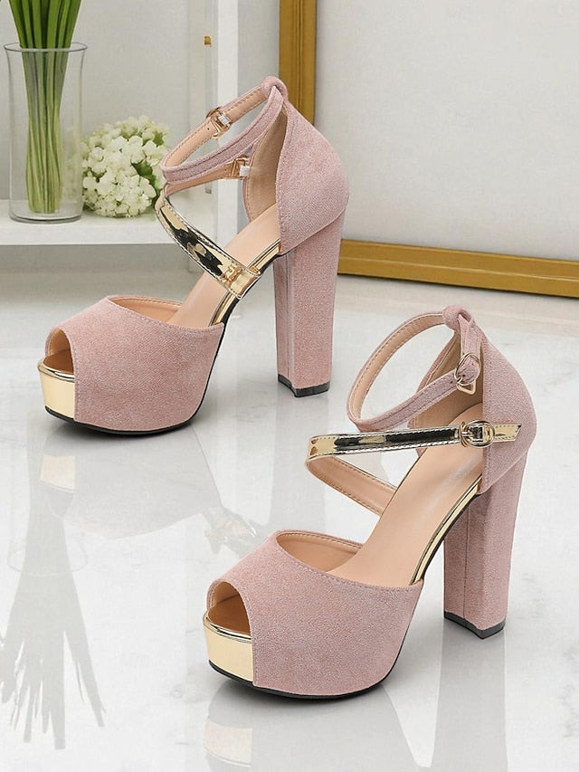 Block Peep Heel Red Platform Suede Sandals Toe Women's -