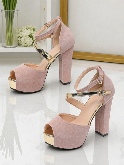 Block Peep Heel Red Platform Suede Sandals Toe Women's -