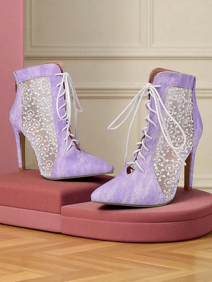 Stiletto Heels White Lace Mesh with Women's Ankle Booties