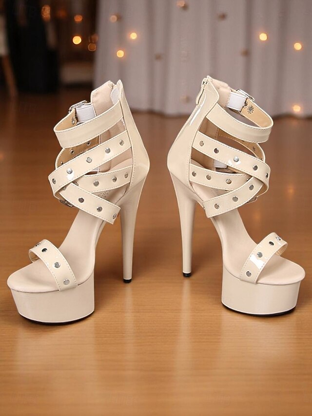 Platform Heels High Buckled Women's Straps and White with