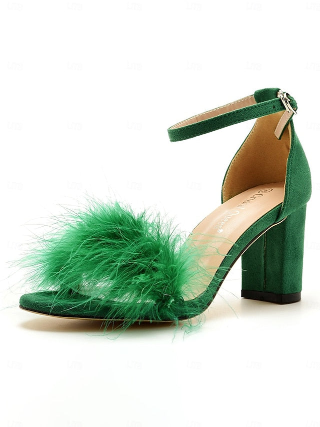 Block Sandals for Feather-Embellished – Wedding Heel Women