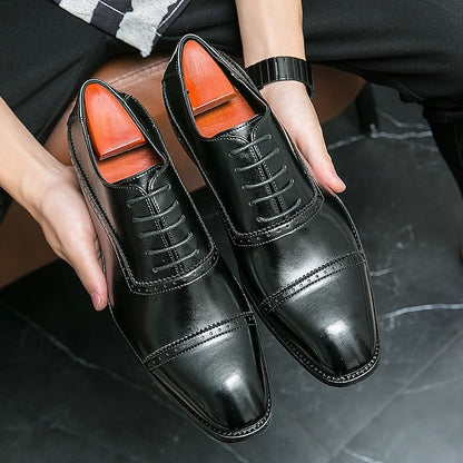 Leather Shoes Oxford Brown Faux Brogue Men's – Classic