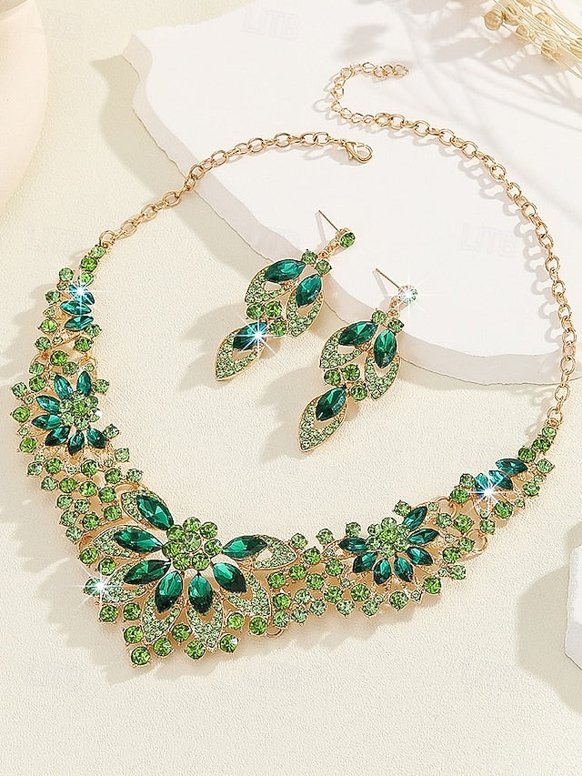Jewelry Necklace Set Green – Crystal Statement Elegant