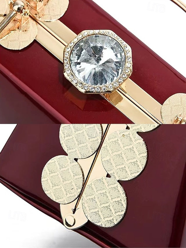 Evening Burgundy with Handbag Patent Leather Gold Women's