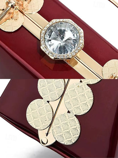 Evening Burgundy with Handbag Patent Leather Gold Women's