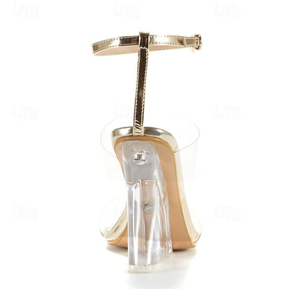 Wedge and Transparent with Heels Clear Straps Gold Women's