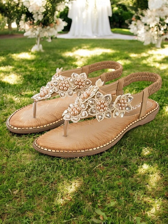 Comfortable Beaded Floral with Design Flat Slip-Ons