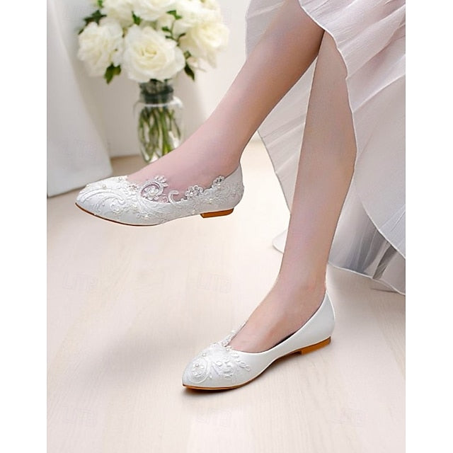Embroidered – Flats Lace Vintage Ballet White Women's