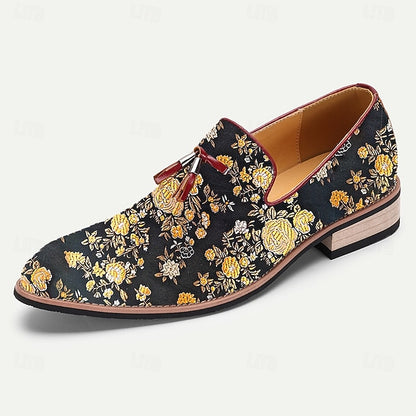 with Jacquard Loafers Floral Pattern Tassels for Men's