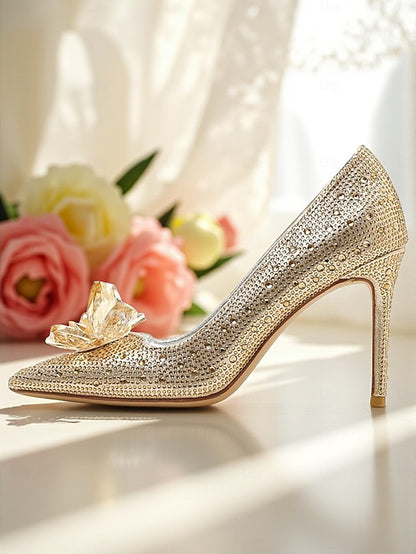 Pumps Women's Embellished High - Sparkly Crystal Gold Heel