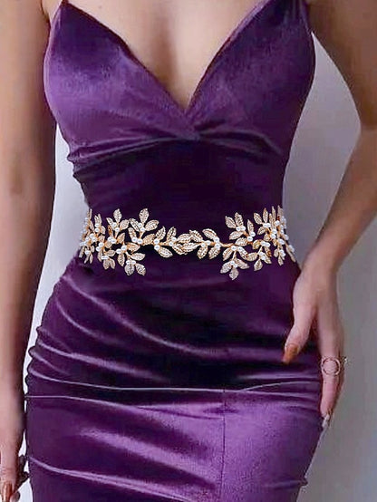 Elegant Leaf Accents Pearl Gold – Bridal Belt with