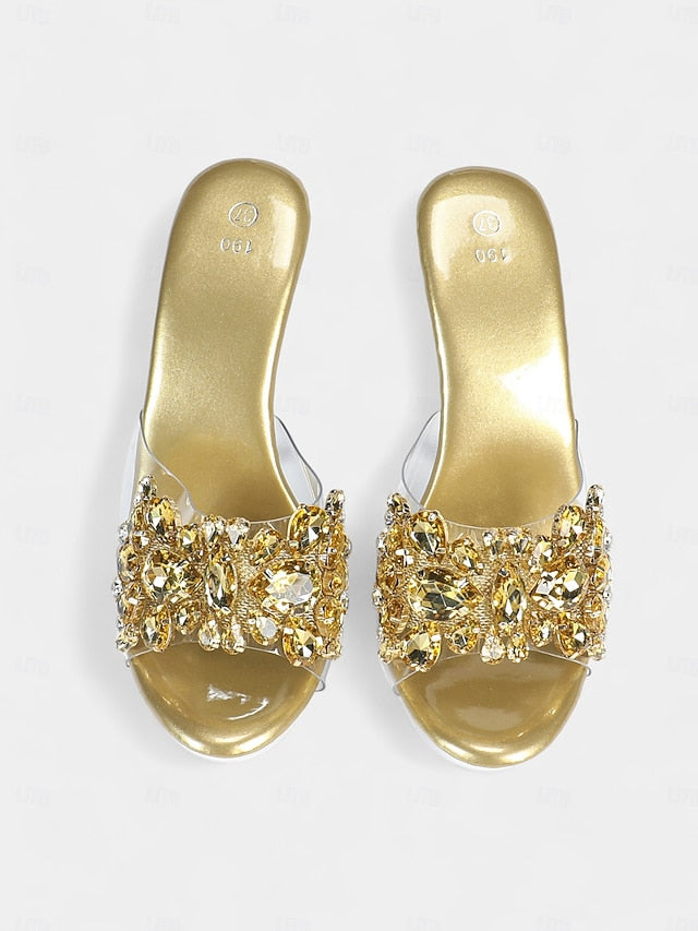 – Women's Embellished Rhinestone Platform Clear Heels