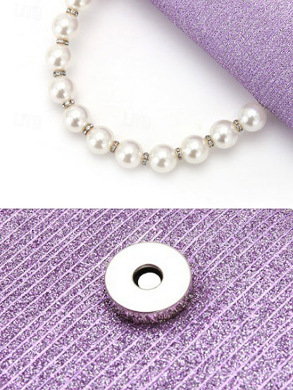 Handle Bag with Women's Pearl – Glitter Purple Clutch
