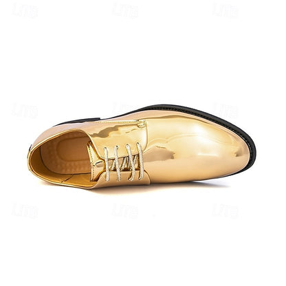 – Gold Leather Sleek Shiny for Lace-Up Men Patent Shoes