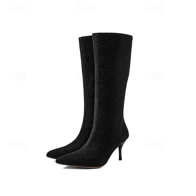Women's Knee-High Elegant Sparkly Stiletto Boots –