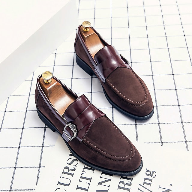 Strap with Men's Suede Patent Metal Loafers and Leather
