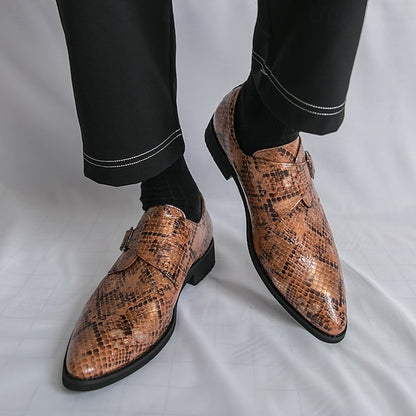 Men Strap Formal for Monk Shoes – Classic Snake Brown Print