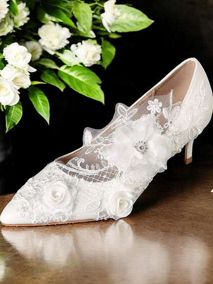 with Floral Shoes Embellishments Wedding Lace White