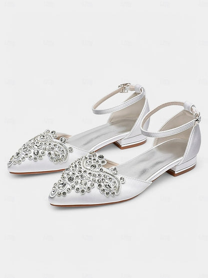 Style Flats Green Vintage Pointed-Toe Gemstone Embellished –